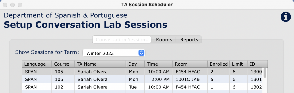 Spanish & Portuguese TA Schedule