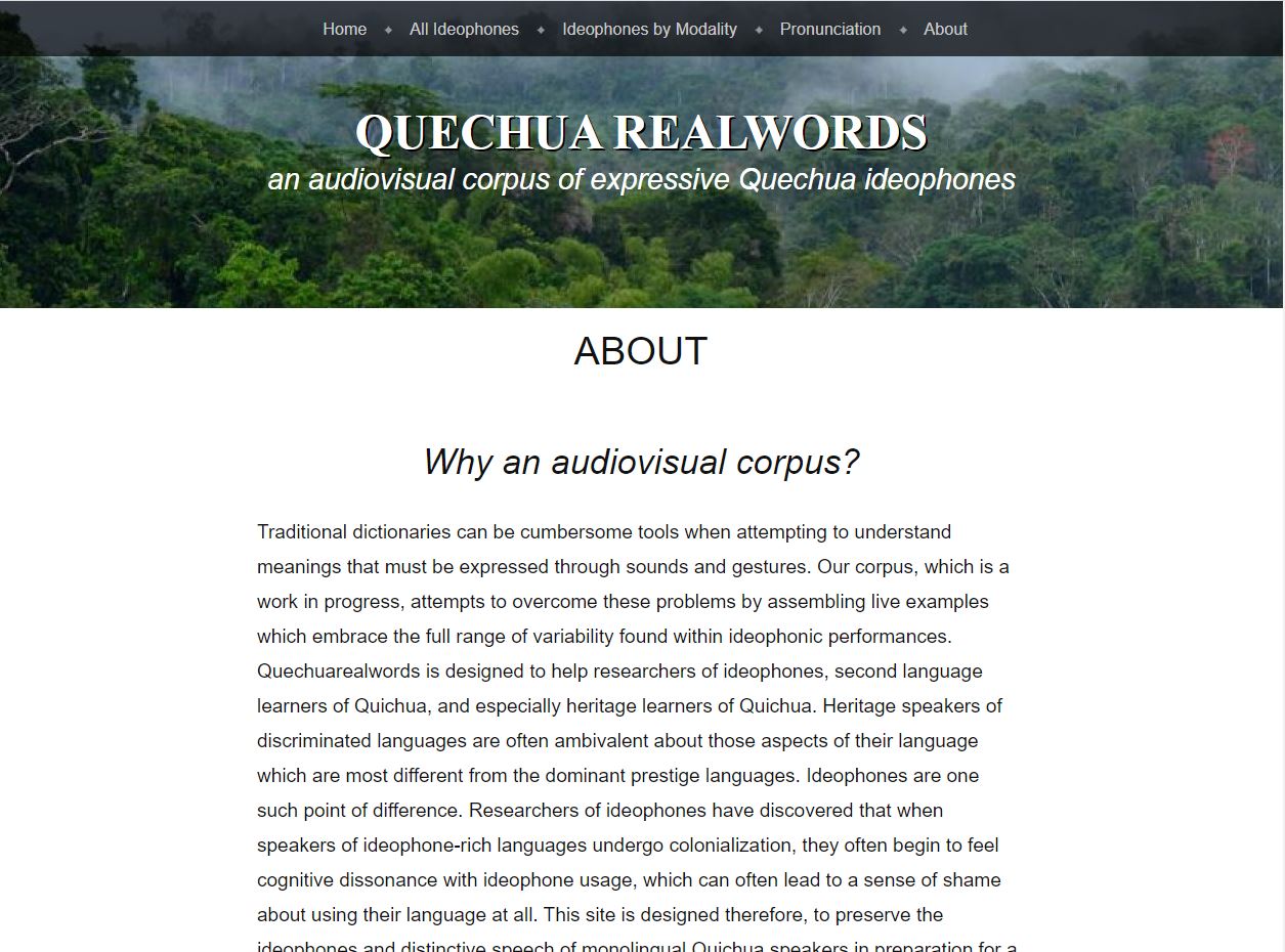 Screen shot of the Quechua Realwords website